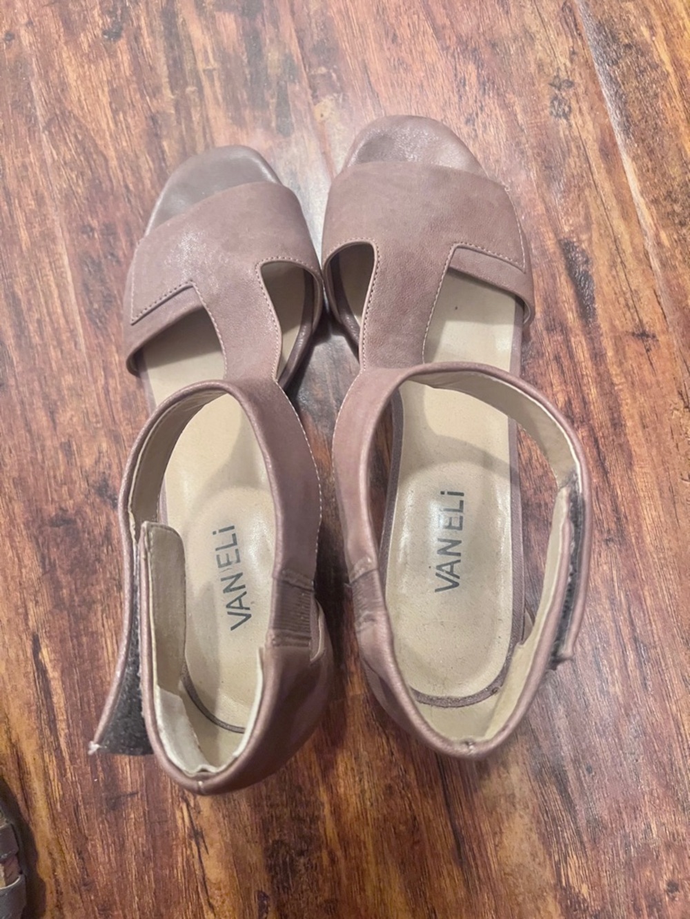 Vaneli Taupe Brown Suede Peep-Toe Slide Sandals